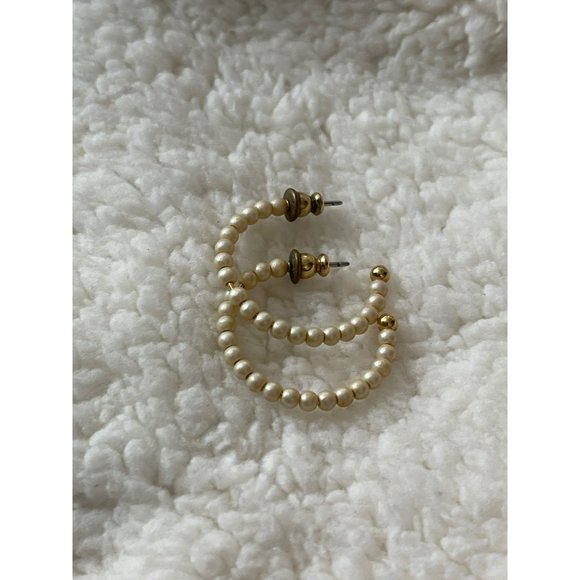 Vintage Silver Tone Beaded Dangle Bird Earrings & Semi Hoop Cream Bead Earrings - Picture 6 of 10